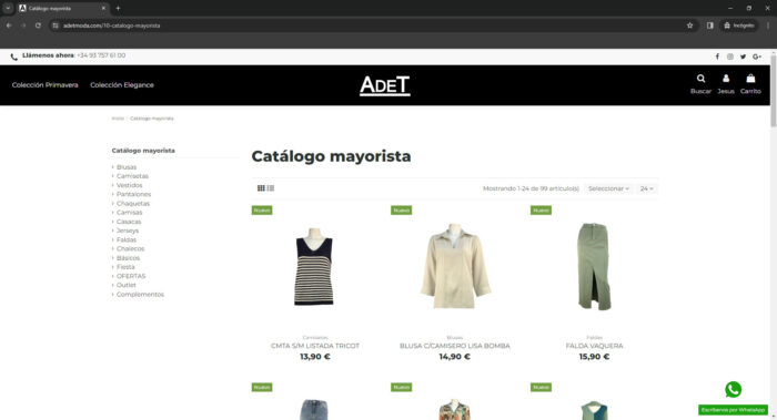 web categoria productos adetmoda.com - creacion web tienda online de ropa al por mayor
