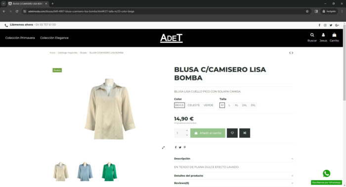 web ficha producto adetmoda.com - creacion web tienda online de ropa al por mayor