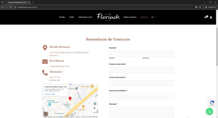 pagina contacto cafesfloriach.com - tienda online de venta de cafe