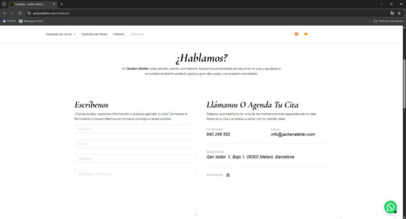 pagina web contacto jackenatelier.com - Vestidos de novia y de fiesta a medida