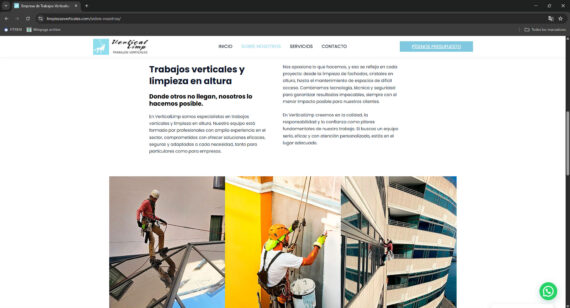 pagina web sobre nosotros limpiezasverticales.com - Trabajos verticales y limpieza en altura